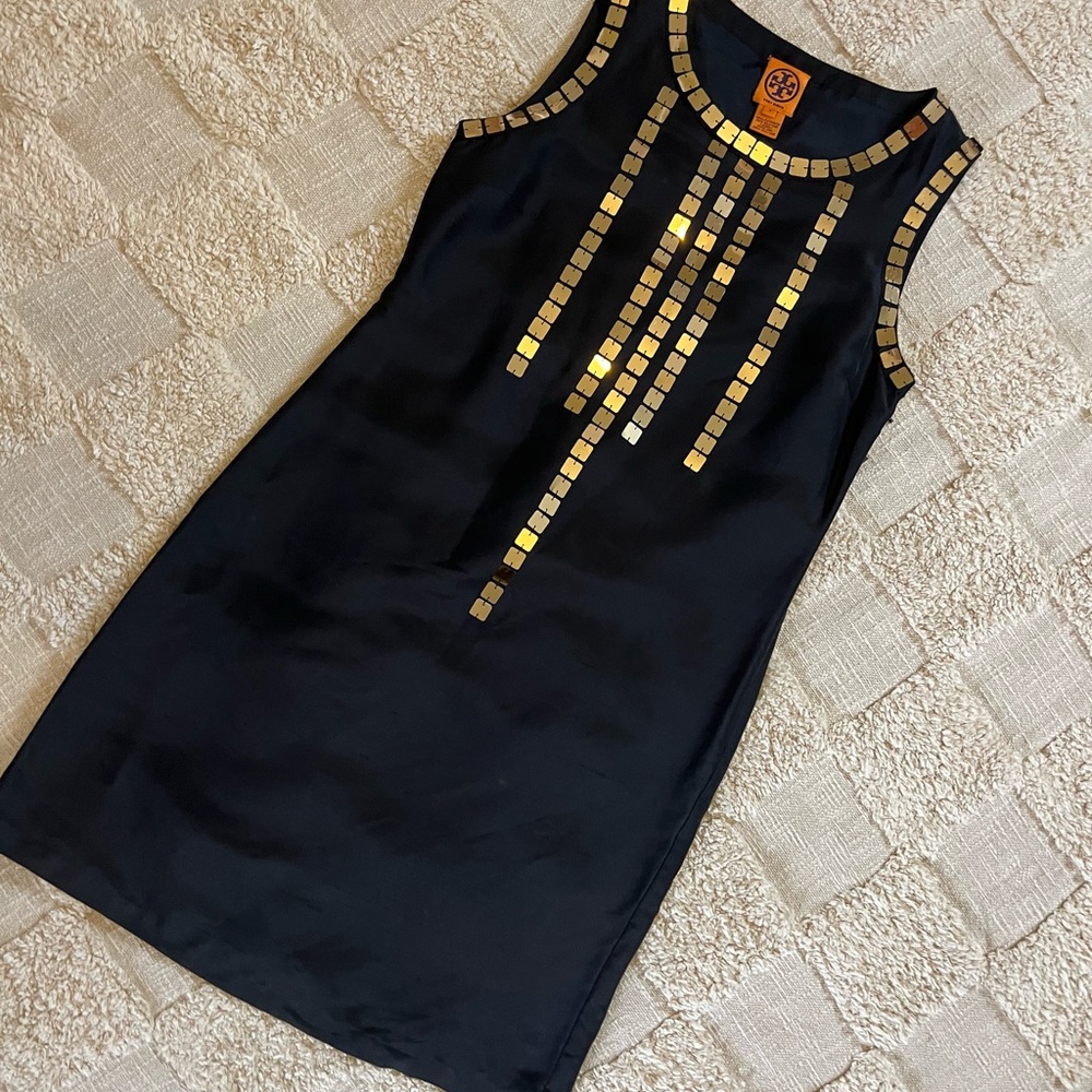 TORY BURCH  Black  Sequin Embellished Silk Dress Size 8